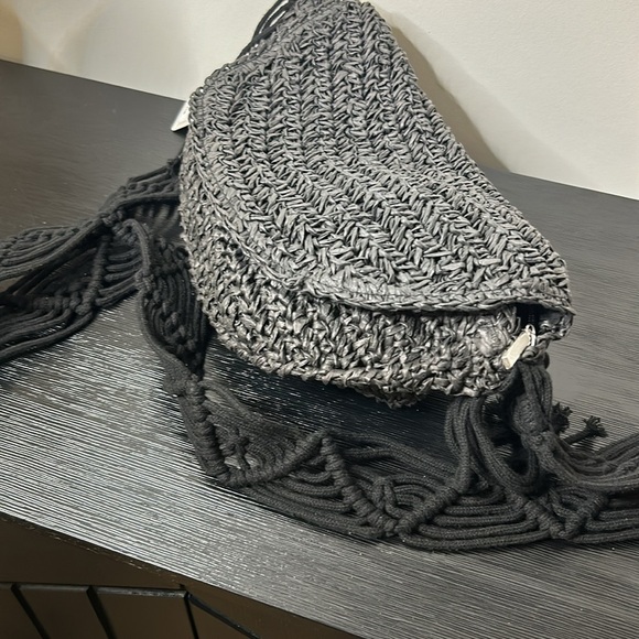 Primark Black Raffia Macrame Shoulder Strap Crossbody Bohemian Bag NWT - Picture 4 of 16